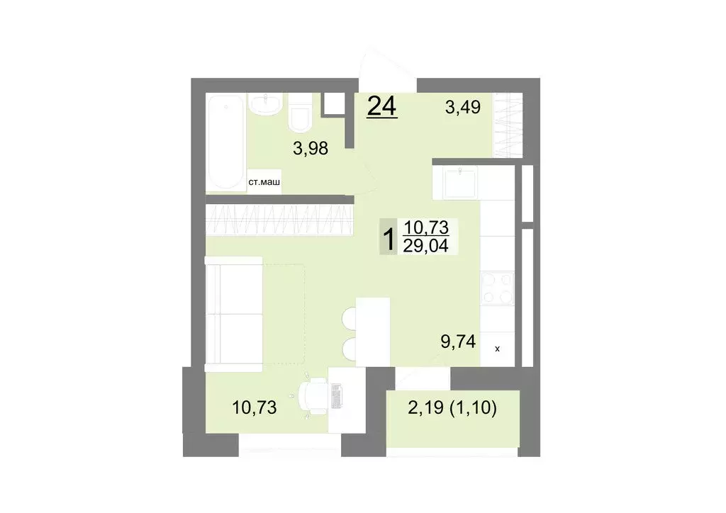 Квартира-студия: Екатеринбург, Тенистая улица, 8с4 (29.04 м) - Фото 0
