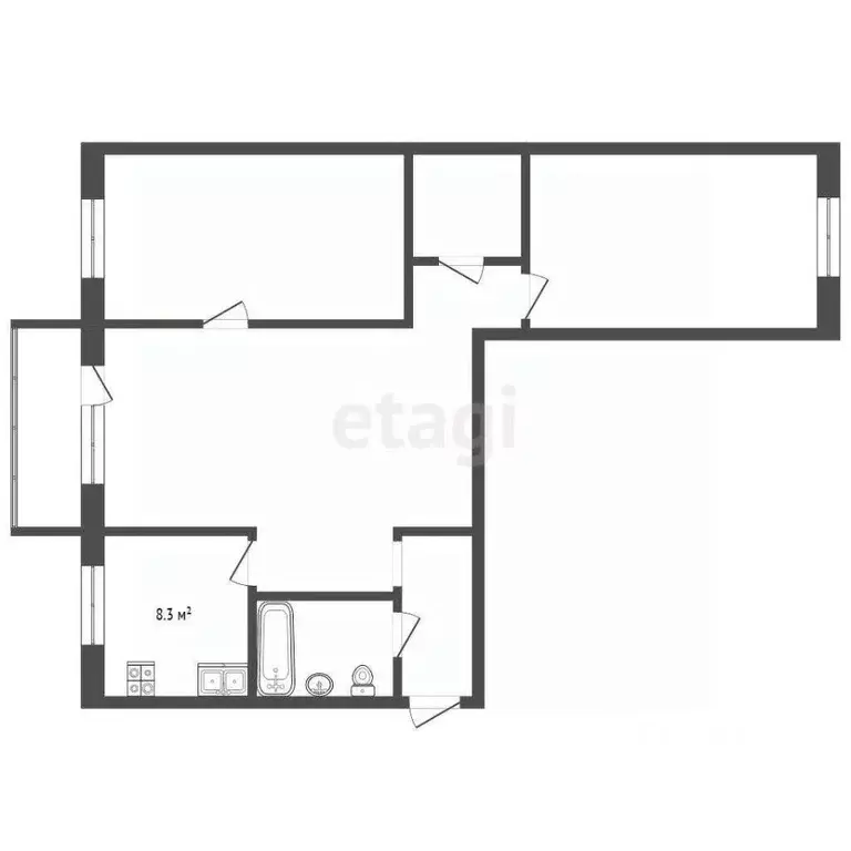 3-к кв. Крым, Евпатория ул. Интернациональная, 147 (57.3 м) - Фото 2