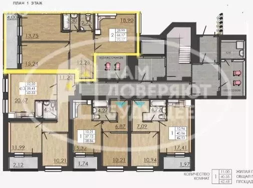 2-комнатная квартира: Пермь, улица Борцов Революции, 1Ак4 (66 м) - Фото 1