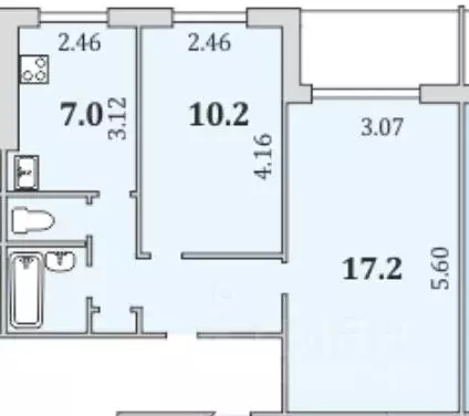 2-к кв. Мурманская область, Мурманск Кольский просп., 60 (45.0 м) - Фото 1