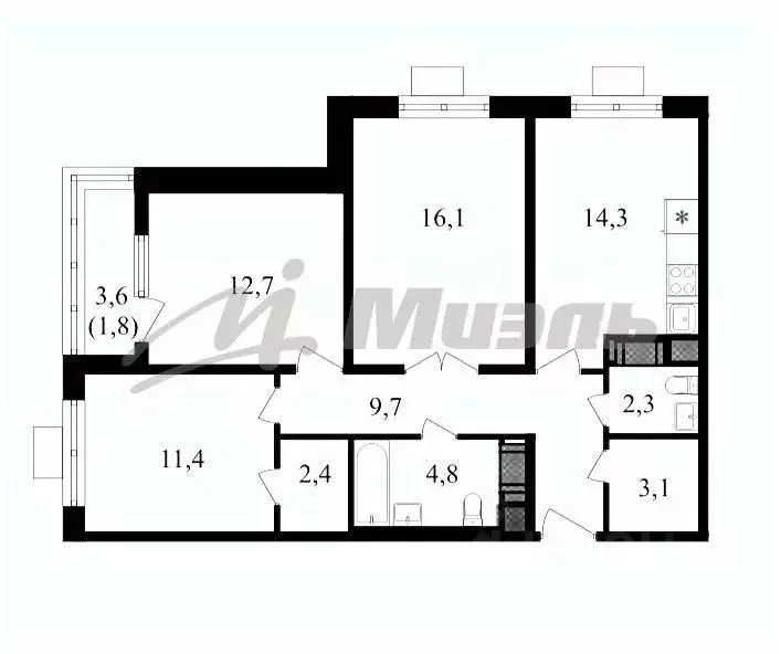 3-к кв. Москва ул. Берзарина, 32А (78.6 м) - Фото 1