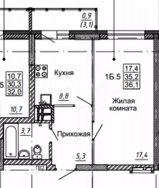 1-к. квартира, 36,1 м, 7/24 эт. - Фото 0