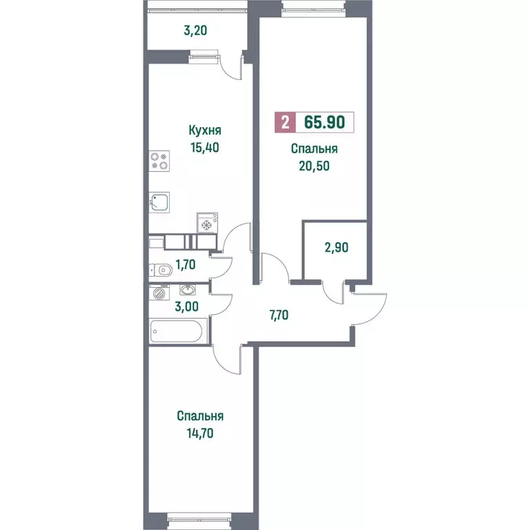 2-комнатная квартира: Мурино, Ручьёвский проспект, 1/24 (65.9 м) - Фото 1