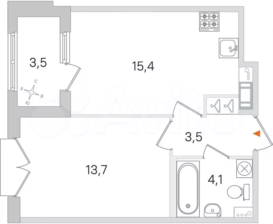 1-к. квартира, 38,5 м, 3/4 эт. - Фото 0