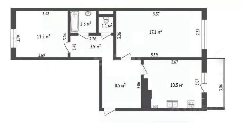 2-к кв. Костромская область, Кострома ул. Даремская, 5 (55.2 м) - Фото 2