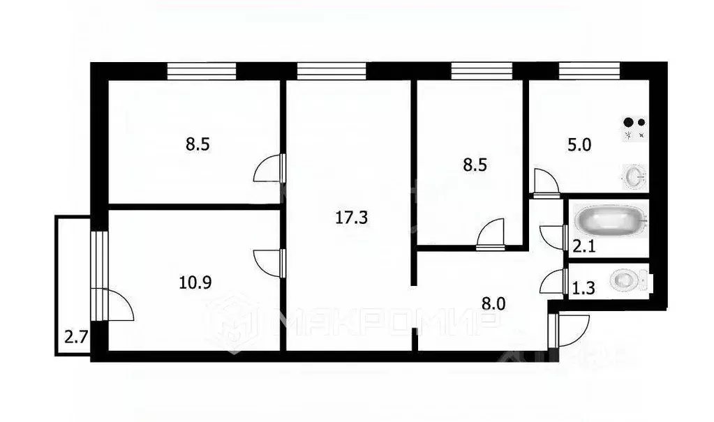 Квартира, 4 комнаты, 61.1 м - Фото 1