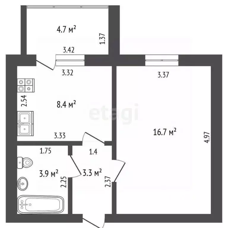 1-к кв. Башкортостан, Стерлитамакский район, Отрадовский сельсовет, с. ... - Фото 2