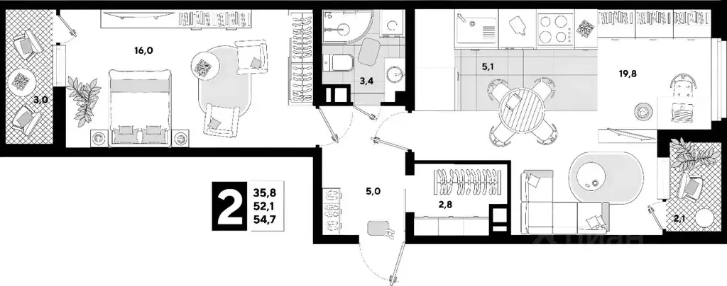2-к кв. Краснодарский край, Краснодар ул. Западный обход, 39/2к3 (55.0 ... - Фото 2
