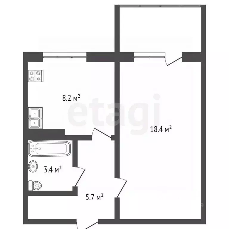 1-к кв. Архангельская область, Архангельск ул. А.О. Шабалина, 22 (31.1 ... - Фото 1