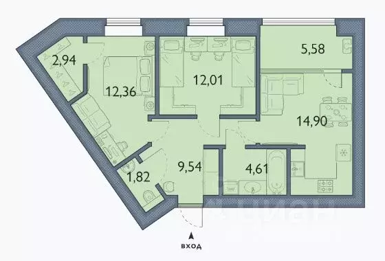 2-к кв. Брянская область, Брянский район, пос. Мичуринский, ... - Фото 1