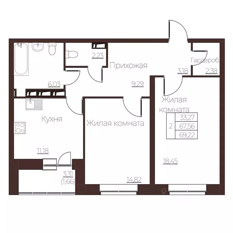 2-к кв. Орловская область, Орел ул. Левый Берег реки Оки, 21к1 (69.22 ... - Фото 1