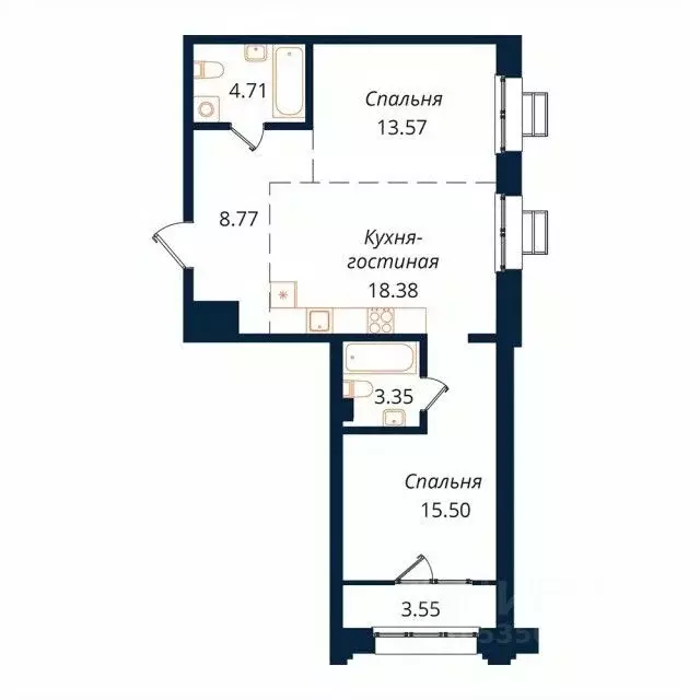 2-к кв. Иркутская область, Иркутск Байкальская ул., 246Б (67.5 м) - Фото 0