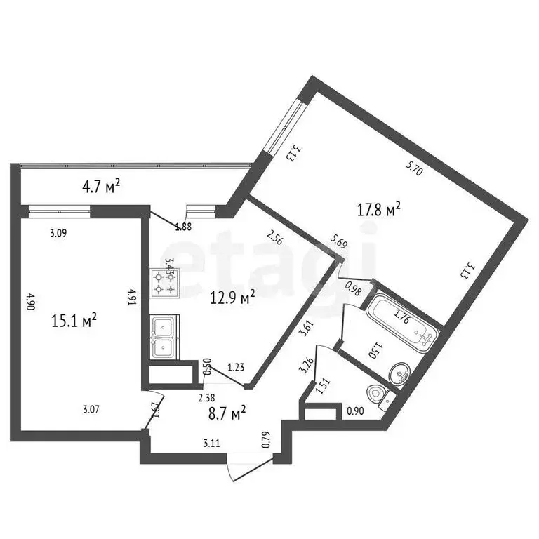 2-комнатная квартира: Санкт-Петербург, Русановская улица, 18к3 (59.3 ... - Фото 0