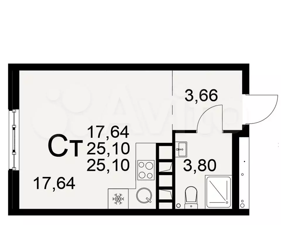 Квартира-студия, 25,1 м, 11/22 эт. - Фото 0