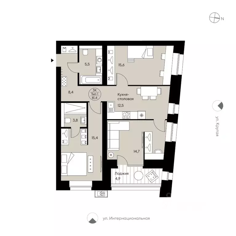 3-к кв. Коми, Сыктывкар Крутая ул., 2 (81.4 м) - Фото 1