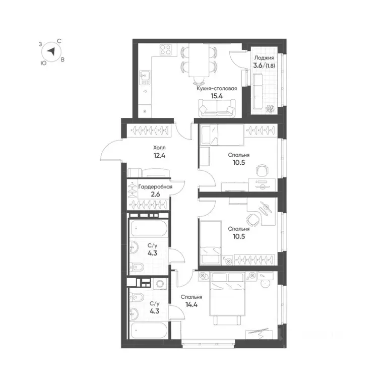 3-к кв. Свердловская область, Екатеринбург Солнечный жилрайон,  (76.2 ... - Фото 0