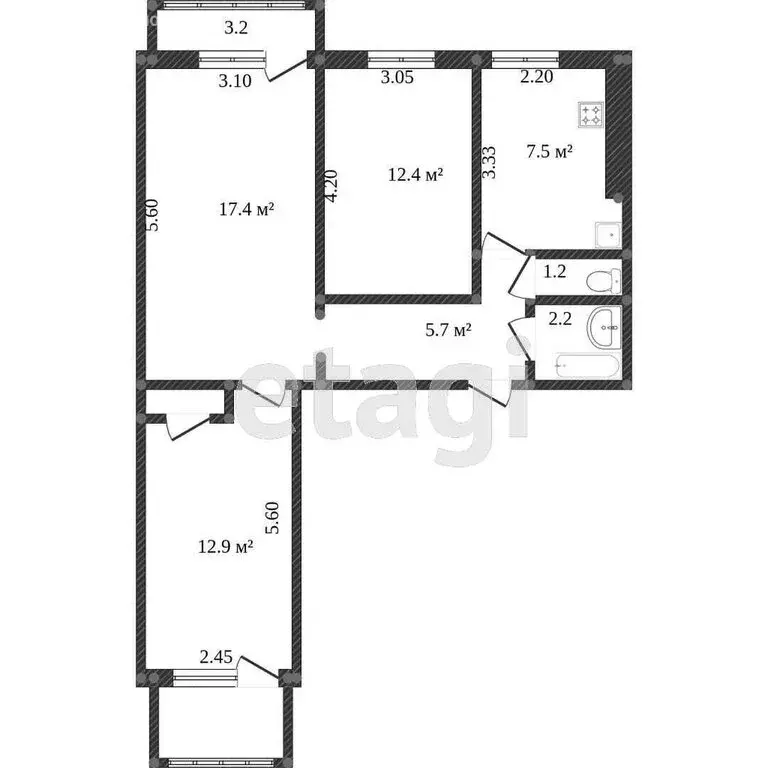 3-комнатная квартира: Комсомольск-на-Амуре, улица Дикопольцева, 38 (64 ... - Фото 1