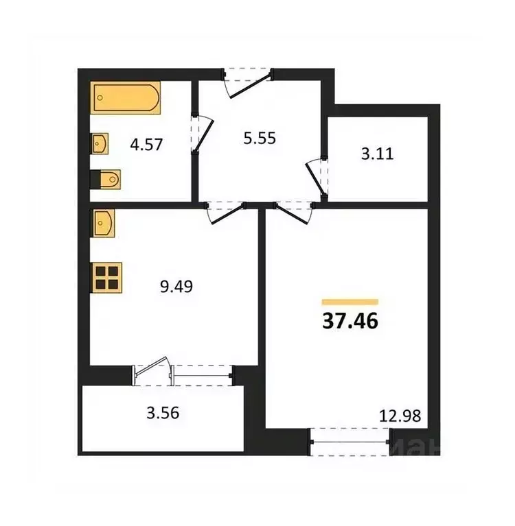 1-к кв. Воронежская область, Воронеж ул. Матросова, 60 (37.46 м) - Фото 1