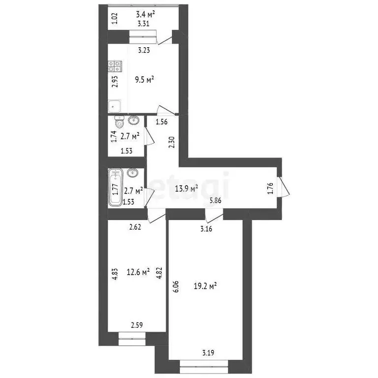 2-комнатная квартира: Мариинский, Хвойная улица, 20 (60.6 м) - Фото 1