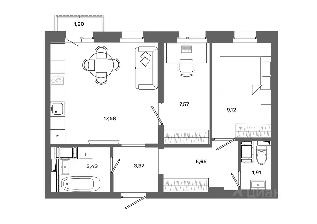 2-к кв. Ханты-Мансийский АО, Сургут 30А мкр,  (48.99 м) - Фото 0