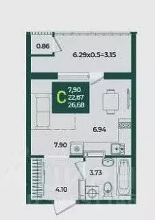 Студия Краснодарский край, Краснодар ул. Адмирала Макарова, 5 (26.68 ... - Фото 1