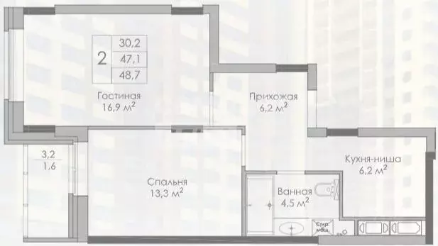 2-к кв. Липецкая область, Липецк Московская ул., 151 (48.7 м) - Фото 2