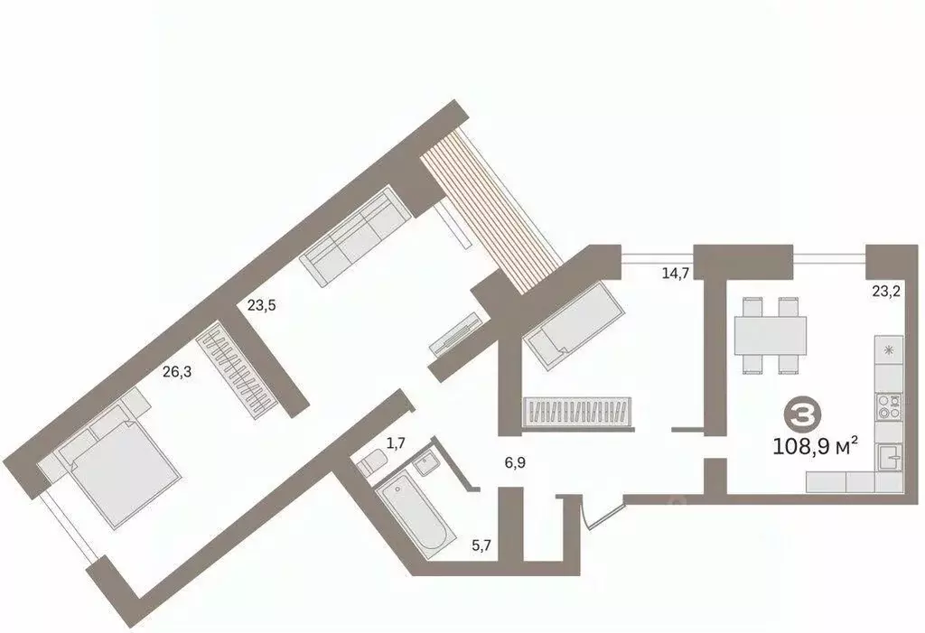 3-к кв. Тюменская область, Тюмень ул. Вересковая, 15к2 (108.9 м) - Фото 2