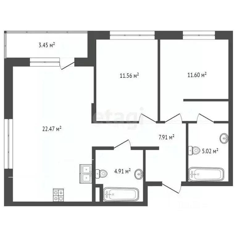 2-к кв. Тюменская область, Тюмень ул. Новоселов, 103к2 (62.9 м) - Фото 1