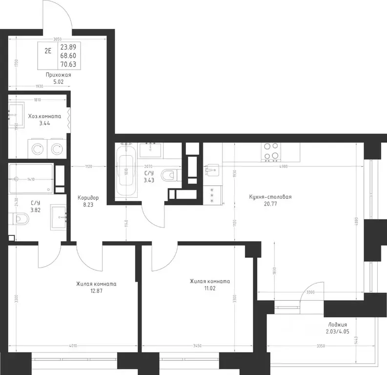 2-к кв. Татарстан, Казань Седьмое Небо жилрайон,  (70.63 м) - Фото 2