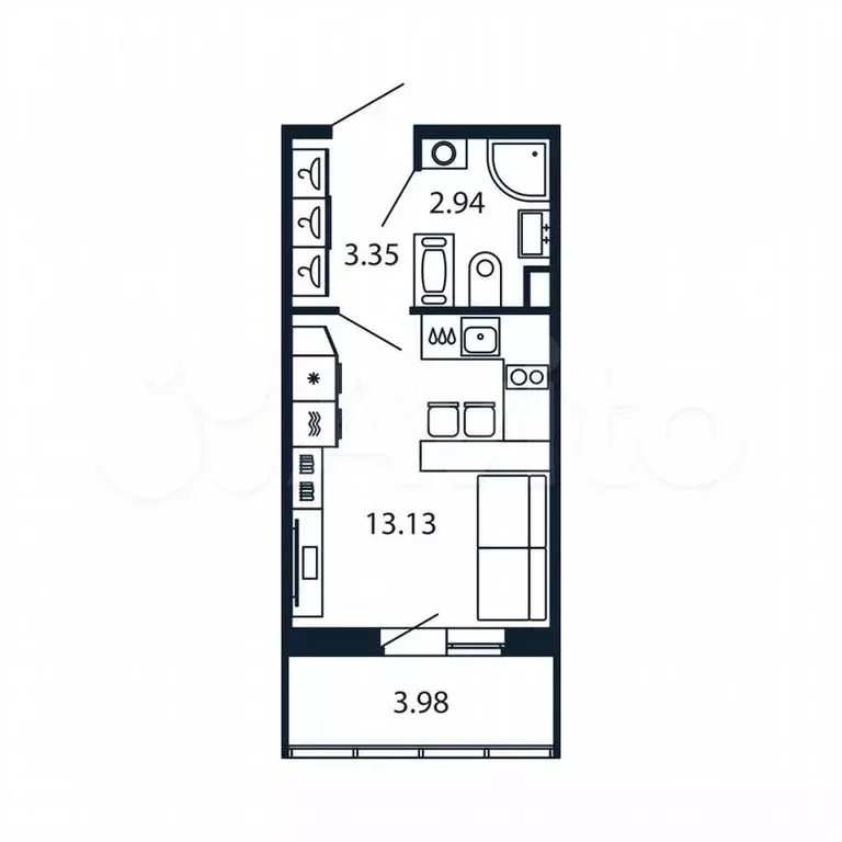 Квартира-студия, 19,4м, 10/13эт. - Фото 0