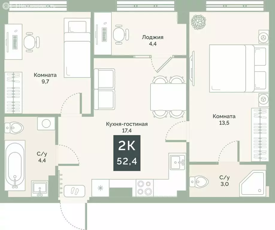 2-комнатная квартира: Курган, жилой район Заозёрный, микрорайон 6А, ... - Фото 0