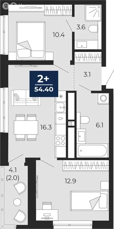 2-комнатная квартира: Тюмень, проезд Капитана Куликова, 3 (56.5 м) - Фото 1