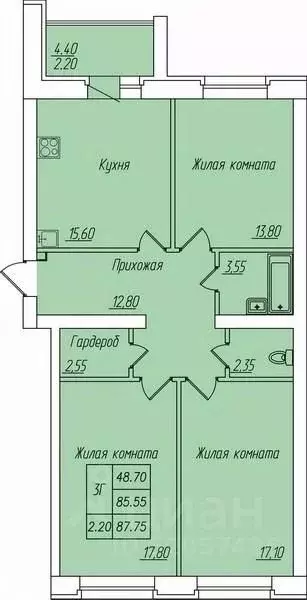 3-к кв. Чувашия, Чебоксары ул. Анатолия Игумнова, 28 (87.75 м) - Фото 0