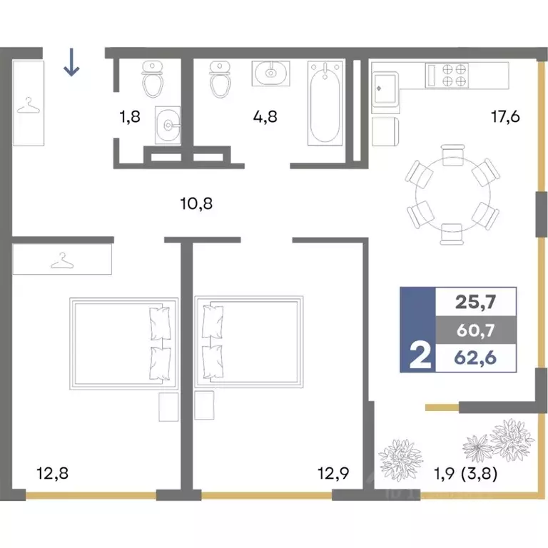 2-к кв. Крым, Симферопольский район, Мирновское с/пос, с. Белоглинка ... - Фото 1