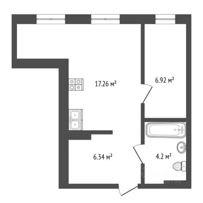 1-к кв. Тюменская область, Тюмень ул. Сергея Свиридова, 11к2 (34.72 м) - Фото 2