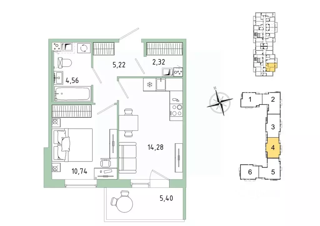 1-к кв. Ленинградская область, Гатчина Въезд мкр,  (38.74 м) - Фото 1