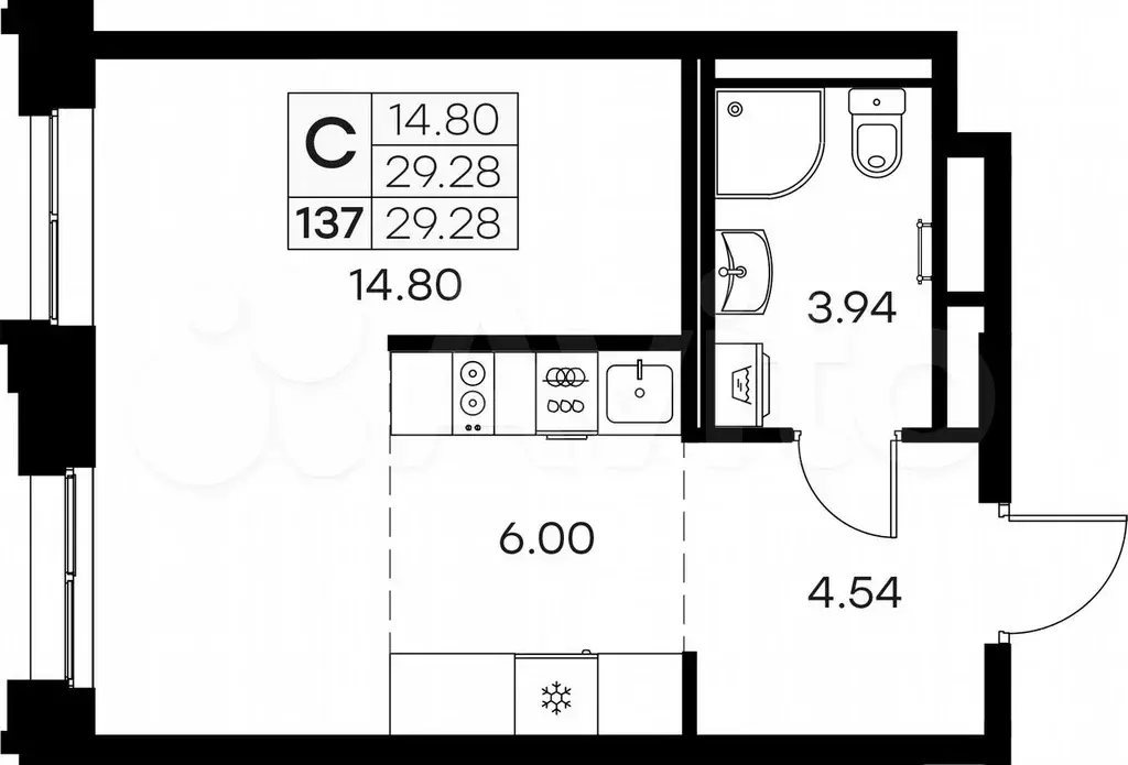 Квартира-студия, 29,3 м, 12/16 эт. - Фото 0