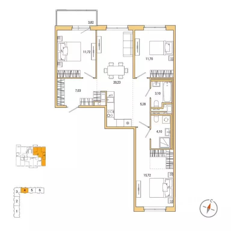 3-к кв. Санкт-Петербург Окла жилой комплекс (80.03 м) - Фото 0