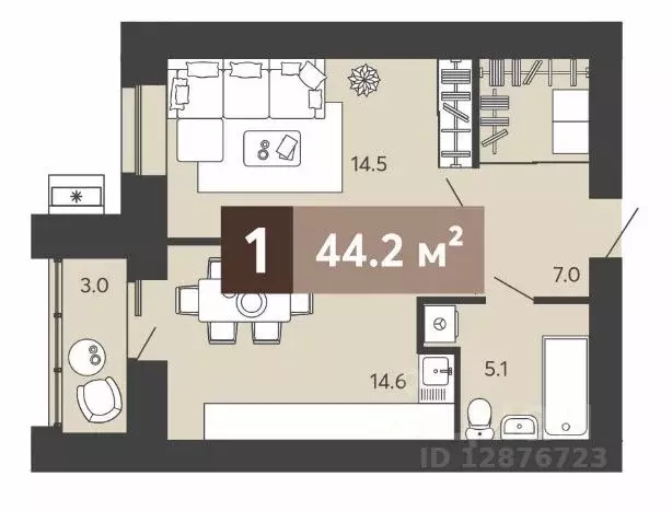 1-к кв. Пензенская область, Пенза ул. Щербакова, 71 (44.2 м) - Фото 1