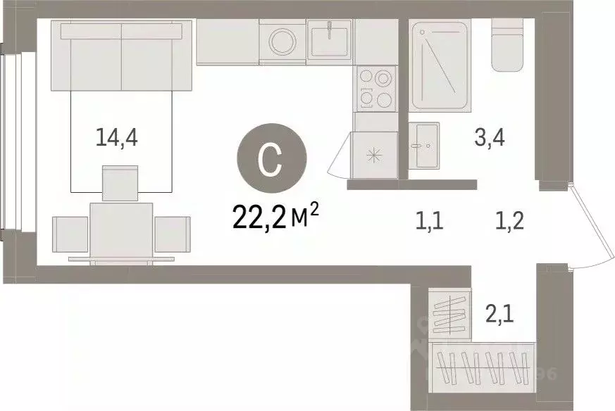 Студия Новосибирская область, Новосибирск ул. Аэропорт, 88 (22.16 м) - Фото 0