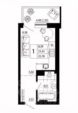 Студия Ростовская область, Ростов-на-Дону, Нахичевань ул. 26-я Линия, ... - Фото 1