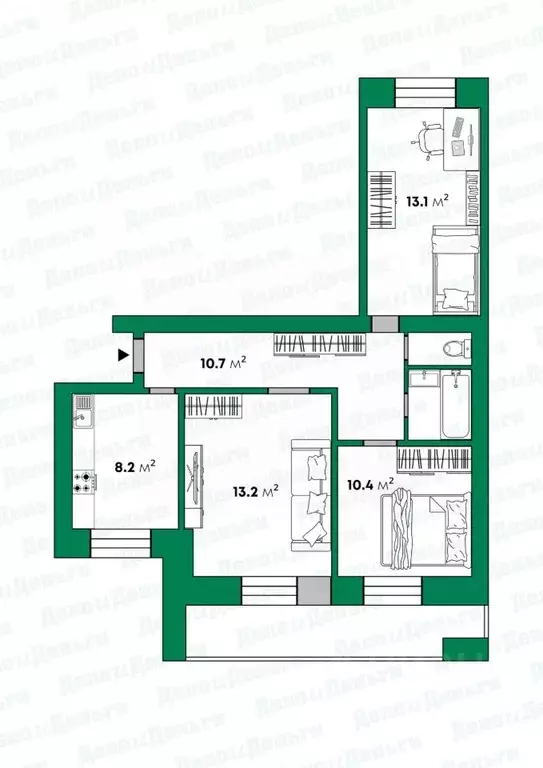 3-к кв. Кировская область, Киров Юго-Западный мкр, ул. Космонавта ... - Фото 2