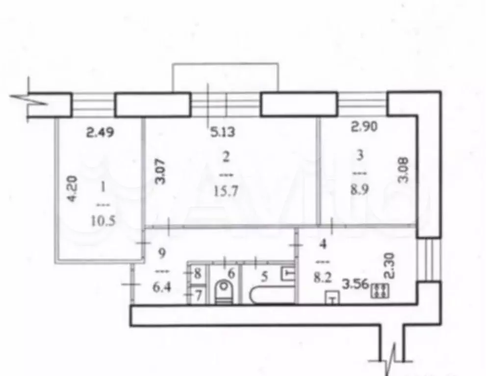 2-к. квартира, 53,6 м, 2/9 эт. - Фото 0