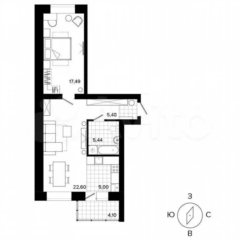 2-к. квартира, 55,9м, 1/4эт. - Фото 0