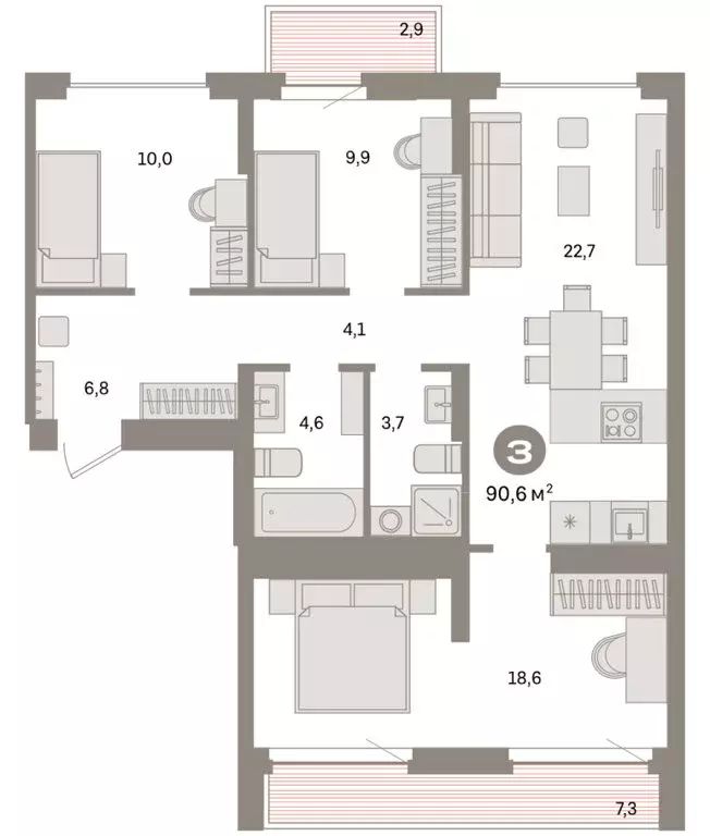 3-комнатная квартира: Екатеринбург, жилой район Сортировочный, ... - Фото 2