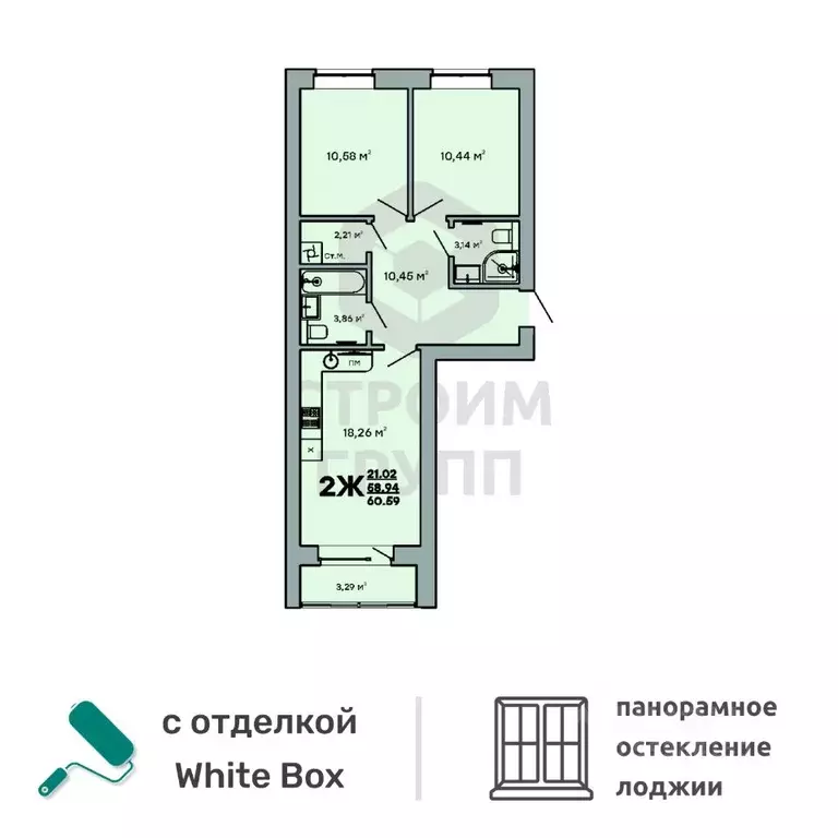 2-к кв. Владимирская область, Ковров ул. Строителей, 43/1 (60.59 м) - Фото 0