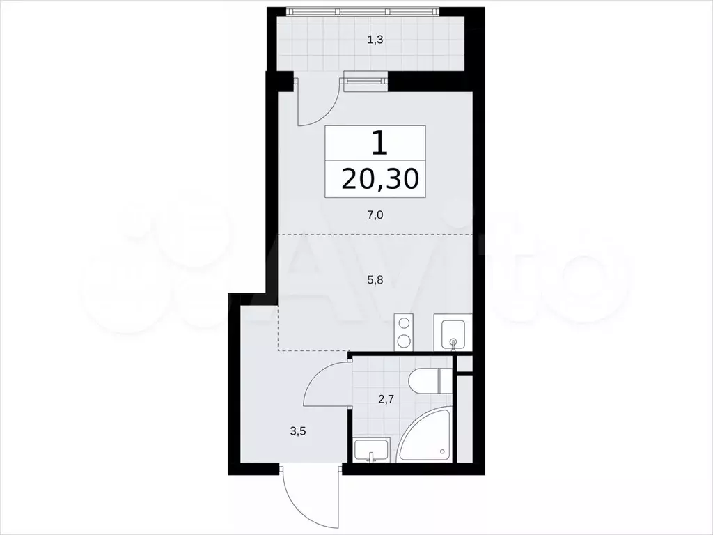 Квартира-студия, 20,3м, 3/9эт. - Фото 0