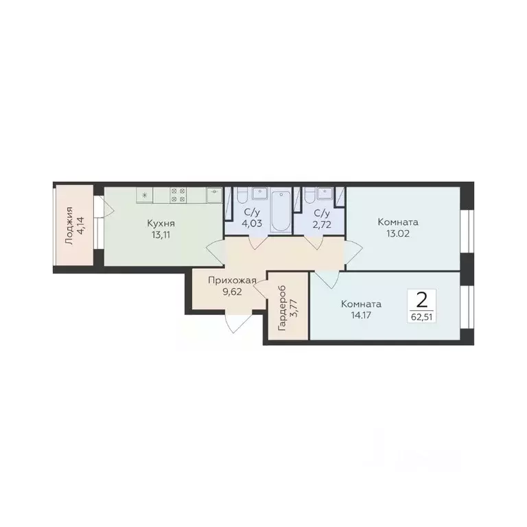 2-к кв. Воронежская область, Воронеж ул. Матросова, 60 (62.51 м) - Фото 1