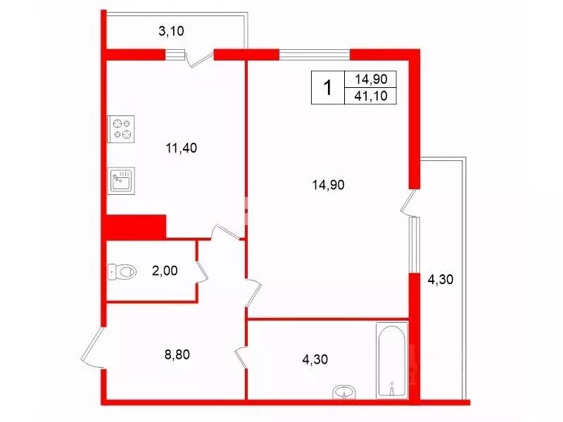 1-к кв. Санкт-Петербург ул. Шелгунова, 7к2 (41.1 м) - Фото 2