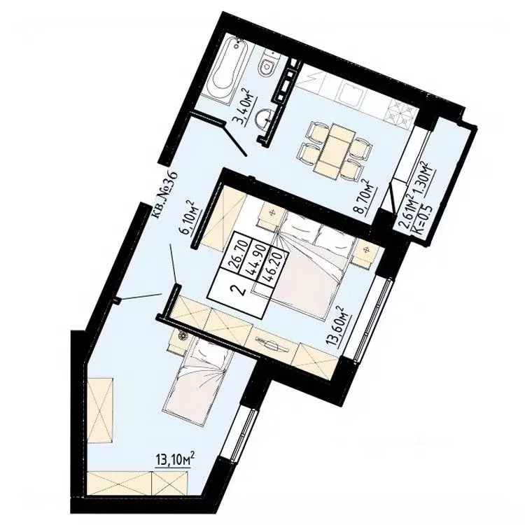 2-к кв. Ленинградская область, Коммунар г. Гатчинский муниципальный ... - Фото 1